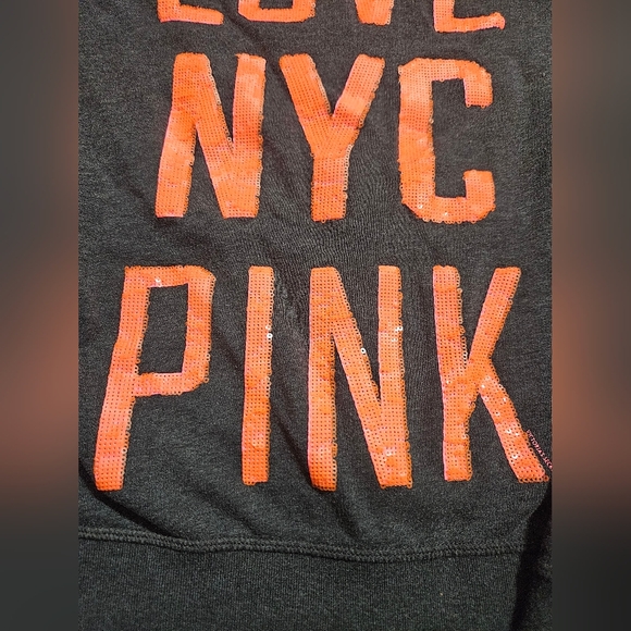 PINK VS Bling Vintage Sequin NYC LOVE PINK Full Zio Hoodie New York City - Picture 3 of 6